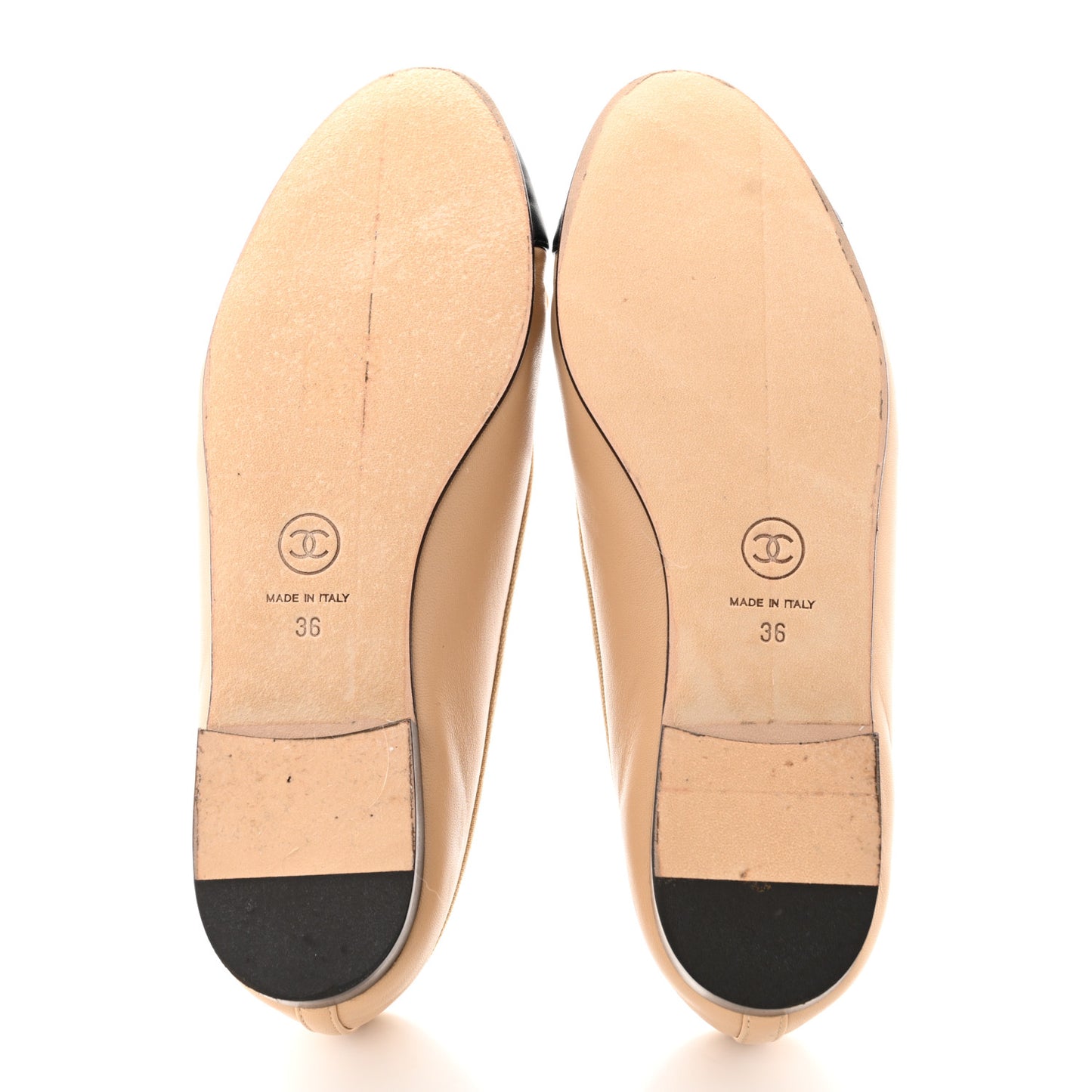 Lambskin Cap Toe CC Ballerina Flats 36 Beige Black