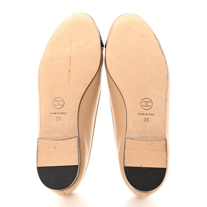 Chanel Lambskin Cap Toe CC Ballerina Flats 36 Beige Black 5 of 8