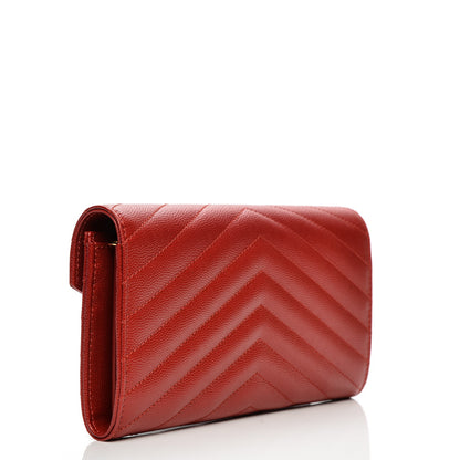 Saint Laurent Grain De Poudre Matelasse Chevron Monogram Wallet New Red 3 of 8