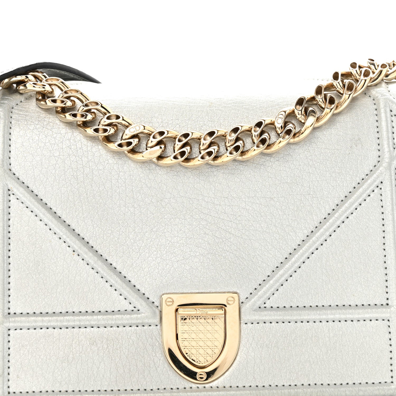 Christian Dior Metallic Grained Calfskin Diorama Wallet on Chain Pouch Silver 8 of 13