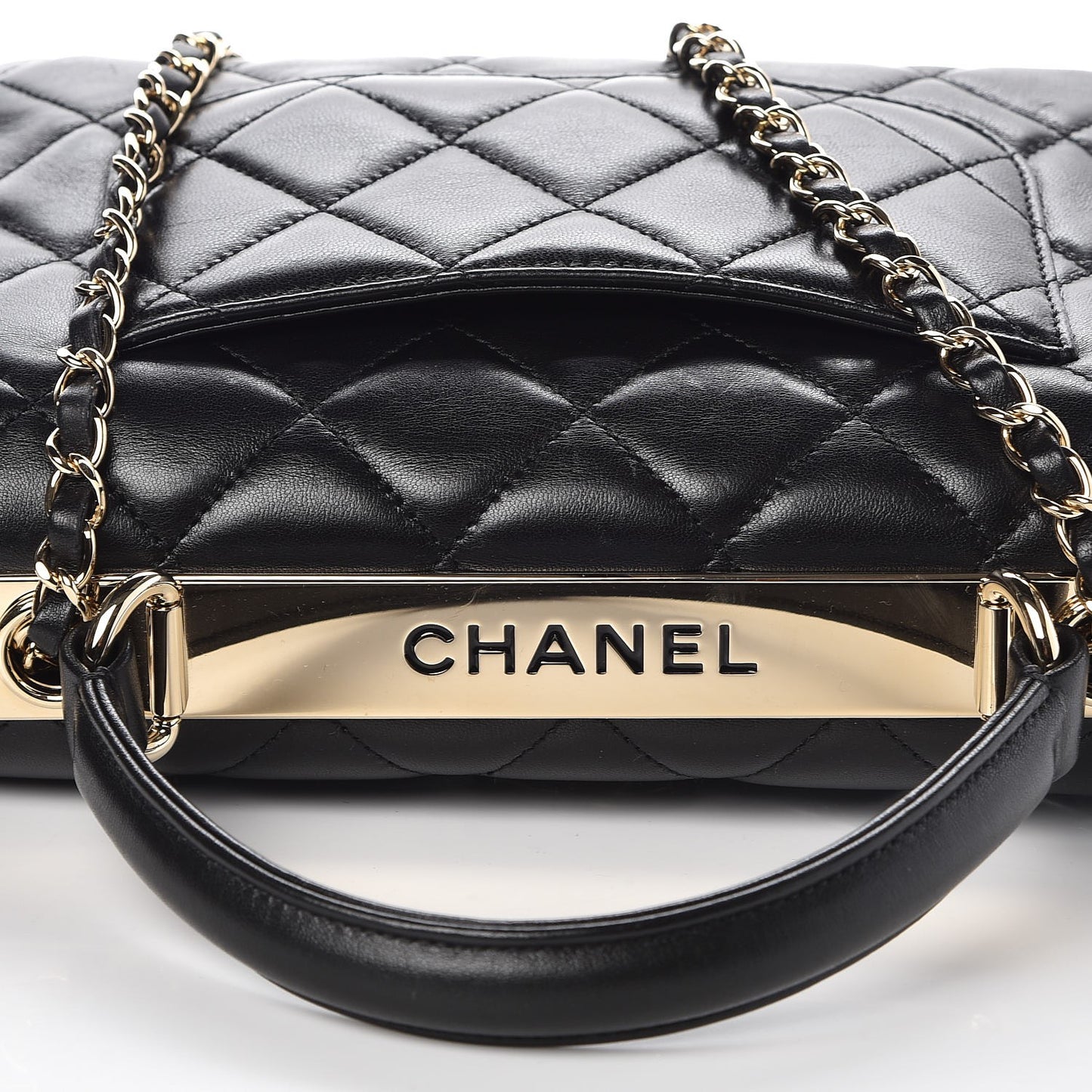 Lambskin Quilted Small Trendy CC Dual Handle Flap Bag Black