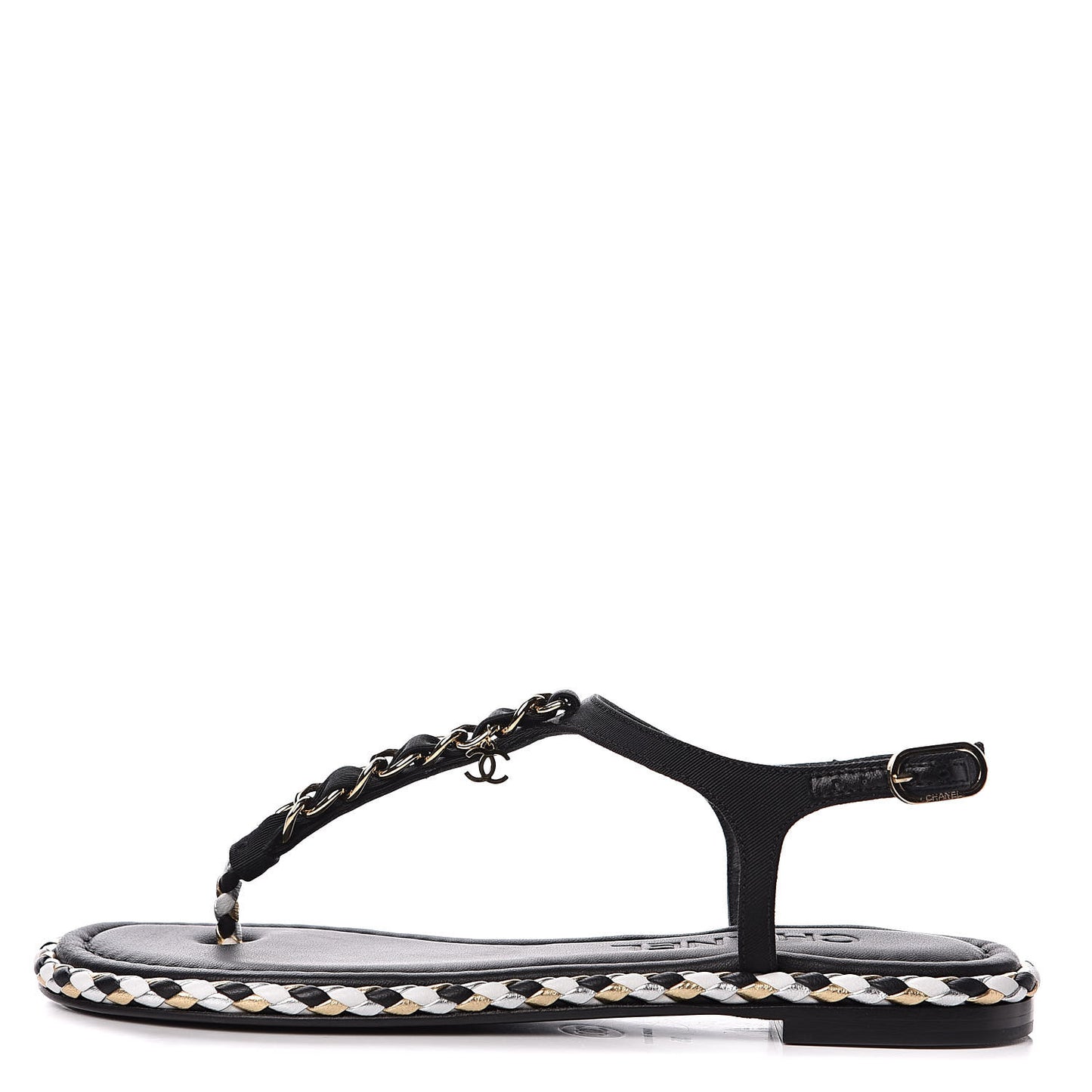 Grosgrain Chain Thong Sandals 35 Black
