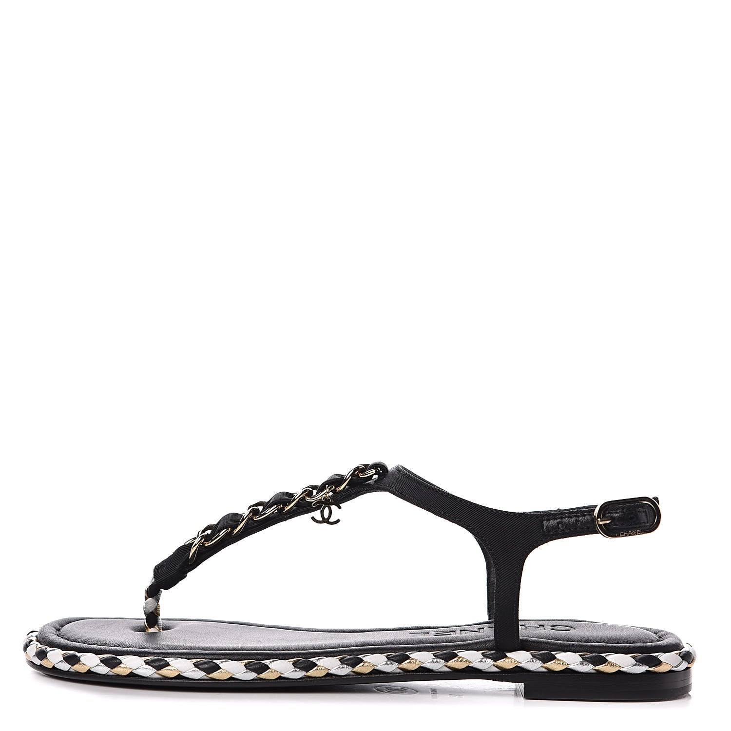 Chanel Grosgrain Chain Thong Sandals 35 Black 1 of 9