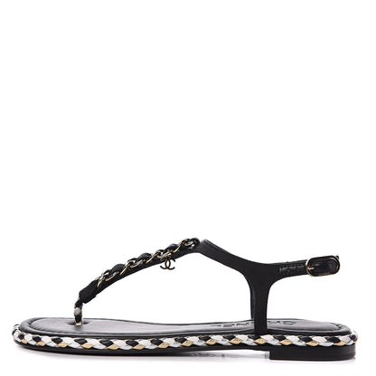 Chanel Grosgrain Chain Thong Sandals 35 Black 1 of 9