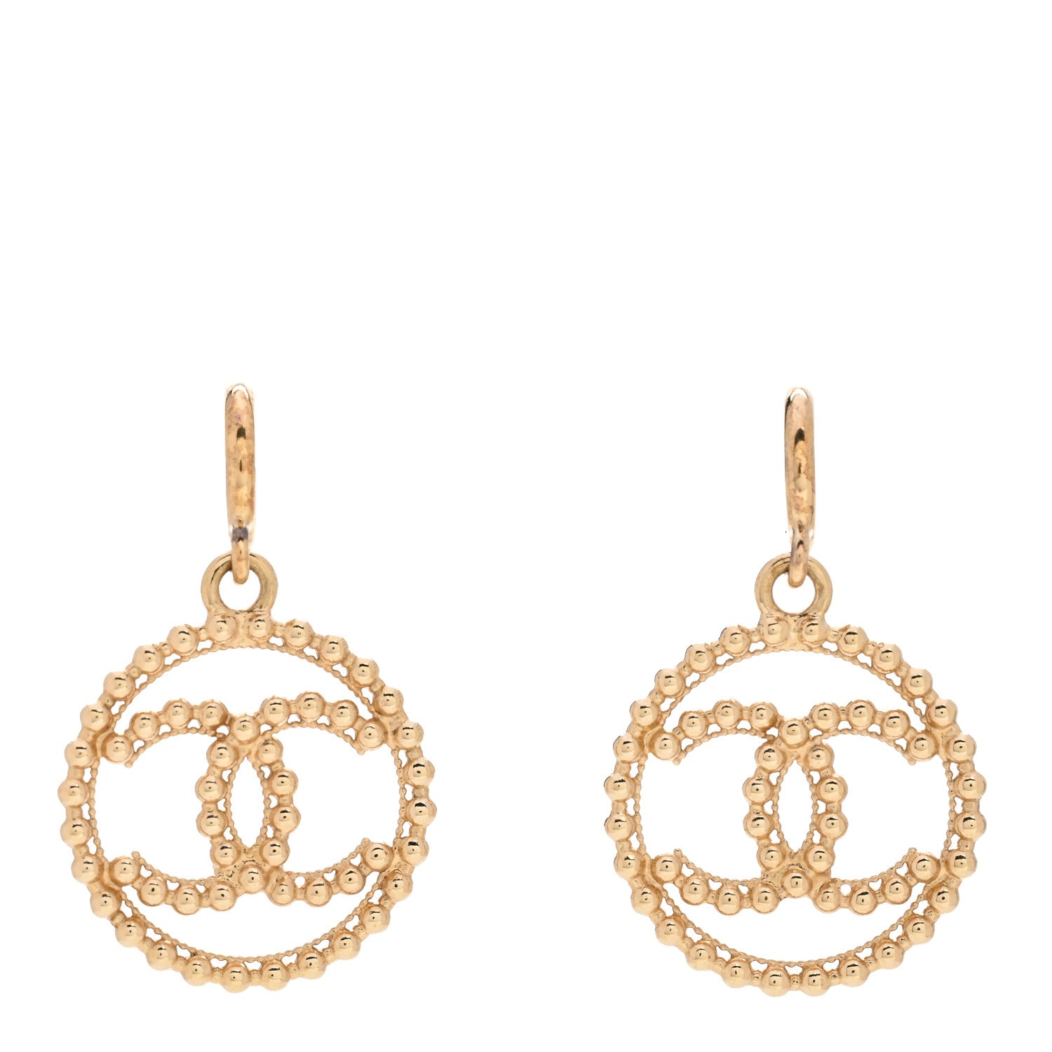 Chanel Metal Bead Round CC Drop Earrings Gold 1 of 5