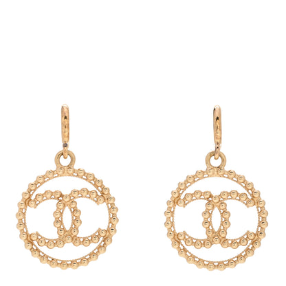 Chanel Metal Bead Round CC Drop Earrings Gold 1 of 5