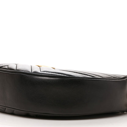 Gucci Calfskin Matelasse Chevron Mini GG Marmont Half Moon Hobo Black 8 of 9