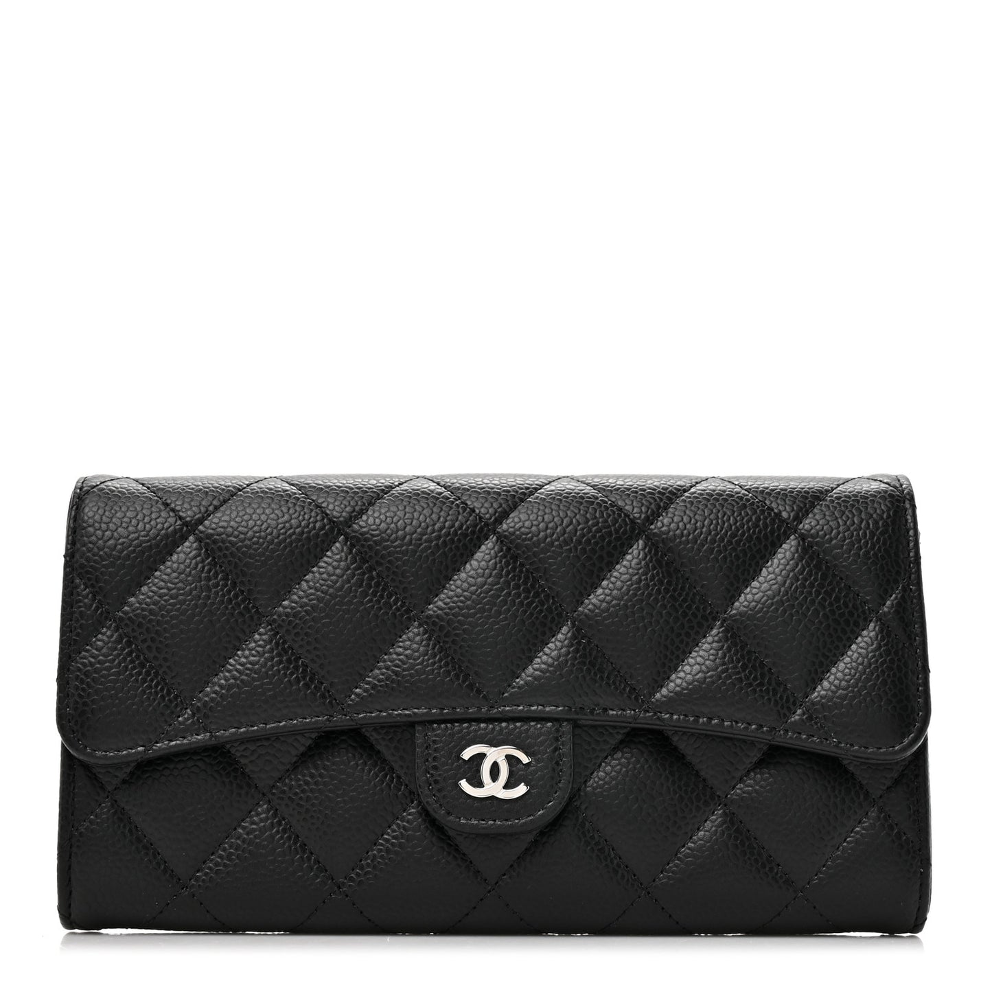 Caviar Quilted Large Gusset Flap Wallet Black
