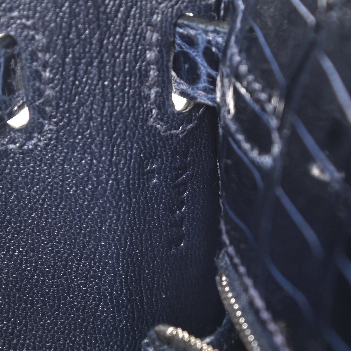Shiny Porosus Crocodile Kelly Sellier 25 Bleu Marine