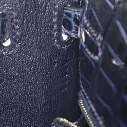 Hermes Shiny Porosus Crocodile Kelly Sellier 25 Bleu Marine 8 of 10