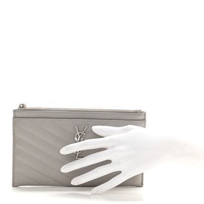 Saint Laurent Grain De Poudre Chevron Monogram Bill Pouch Granite 2 of 7