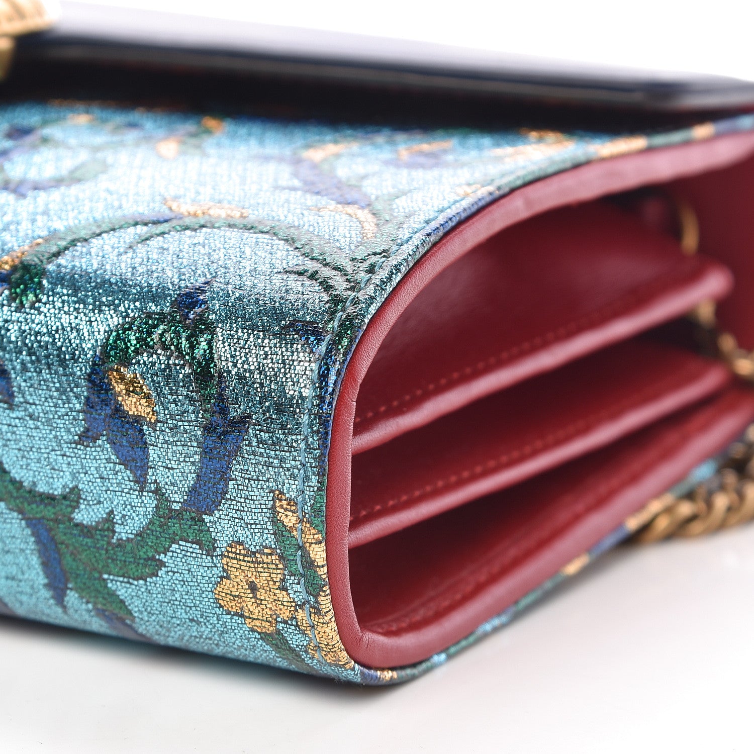 Gucci Metallic Brocade Calfskin Mini Dionysus Chain Wallet Black Blue Azure 13 of 14