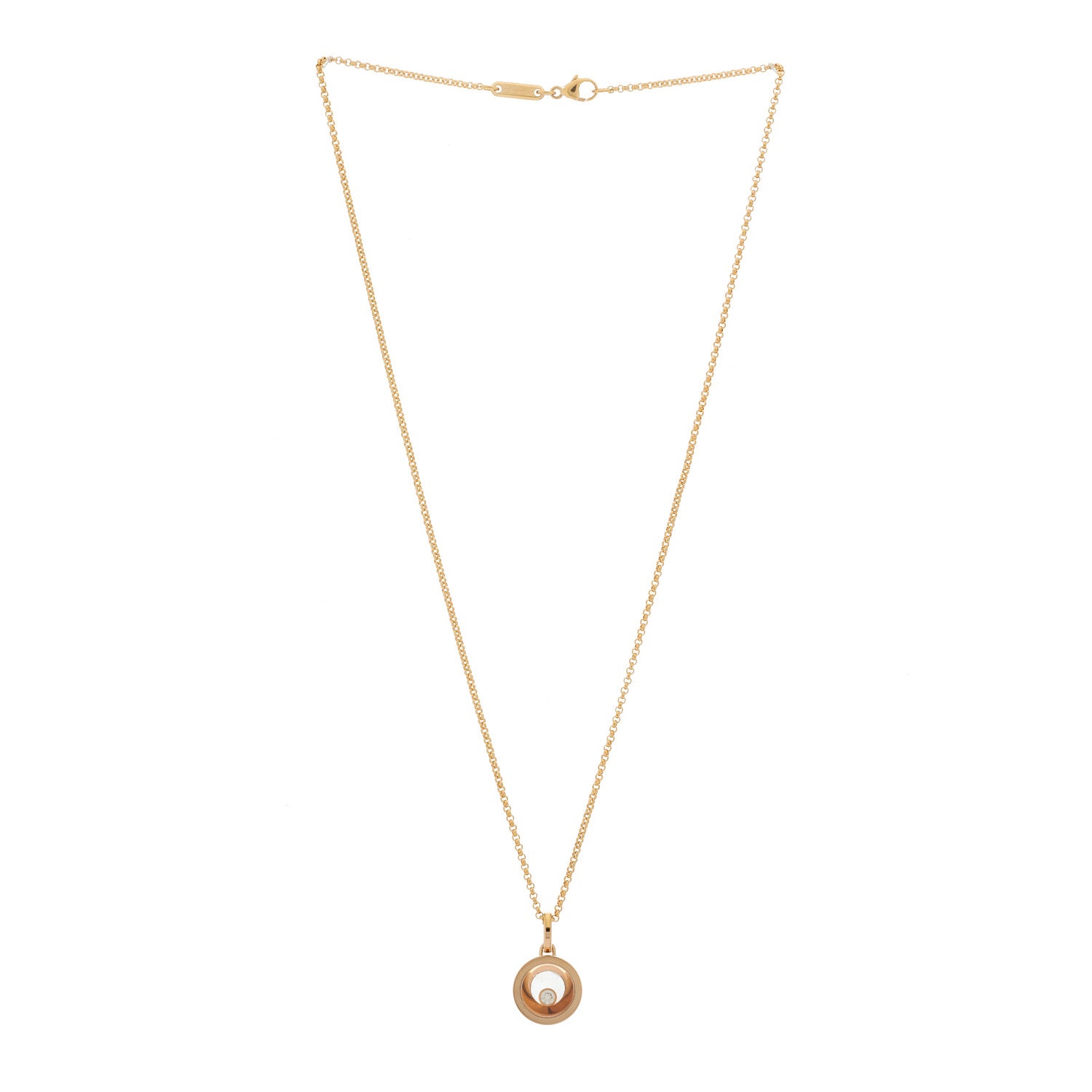 Chopard 18K Rose Gold Diamond Happy Diamonds Round Pendant Necklace 3 of 5