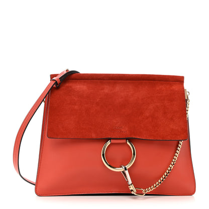 Chloe Calfskin Suede Medium Faye Shoulder Bag Sepia Red 1 of 10
