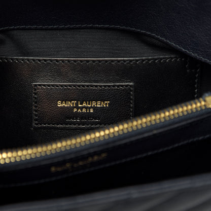 Saint Laurent Sheepskin Matelasse Chevron Monogram Medium College Bag Deep Marine 8 of 12