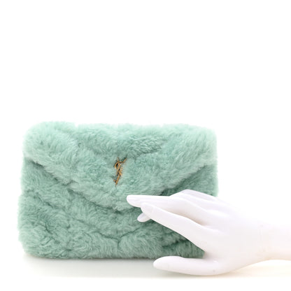 Saint Laurent Shearling Quilted Monogram Loulou Puffer Pouch Clutch Iced Mint 2 of 8
