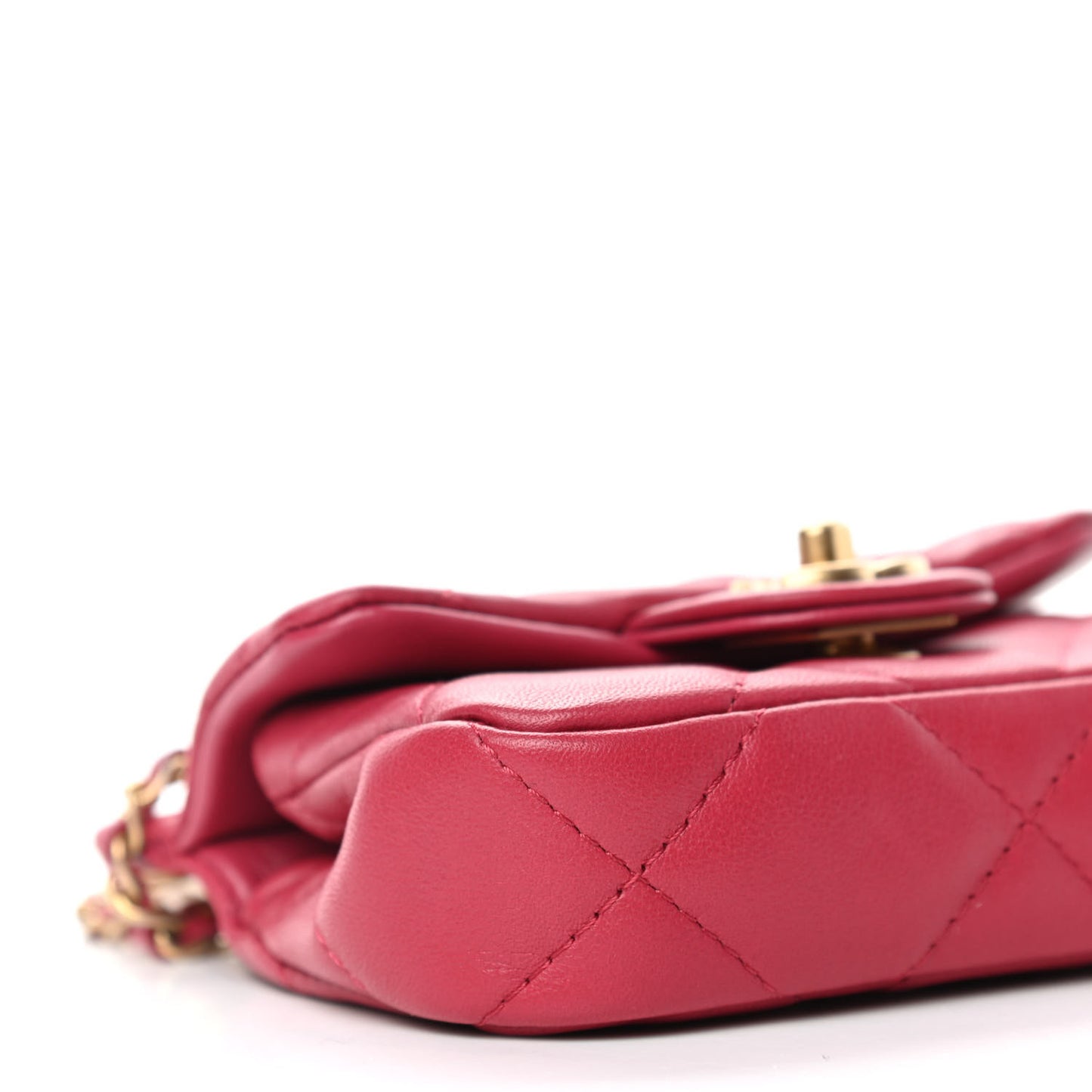 Calfskin Quilted Lady Handle Flap Card Holder With Chain Dark Pink