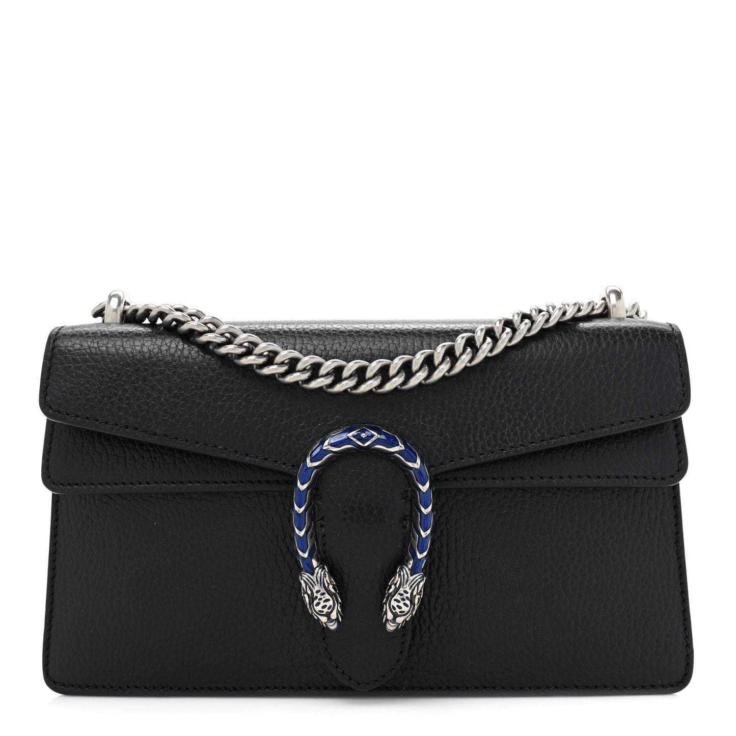 Dollar Calfskin Enamel Small Dionysus Shoulder Bag Black Electric Blue