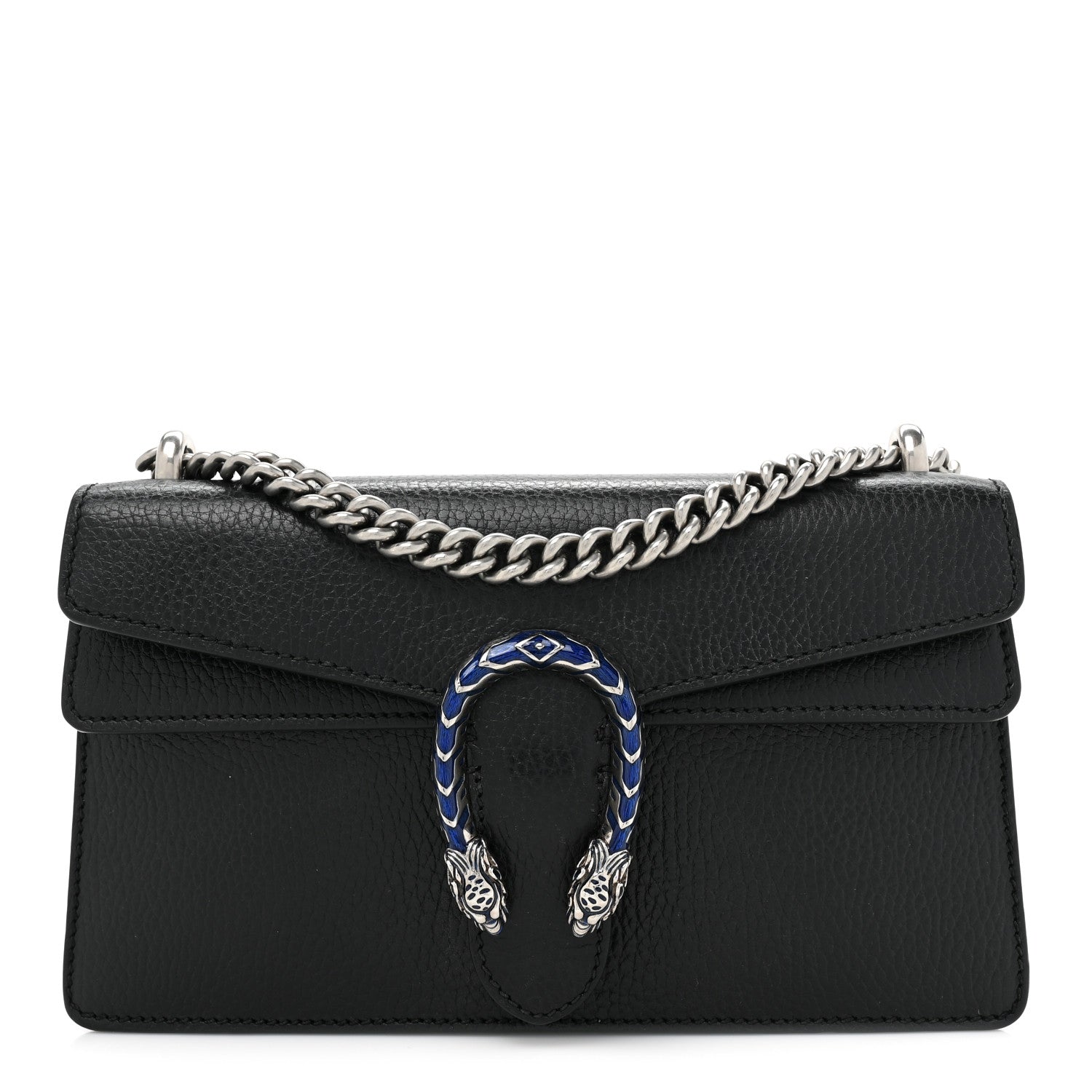 Gucci Dollar Calfskin Enamel Small Dionysus Shoulder Bag Black Electric Blue 1 of 12