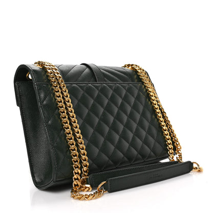 Saint Laurent Grain De Poudre Textured Mixed Matelasse Medium Triquilt Monogram Satchel Vert Fonce 3 of 8