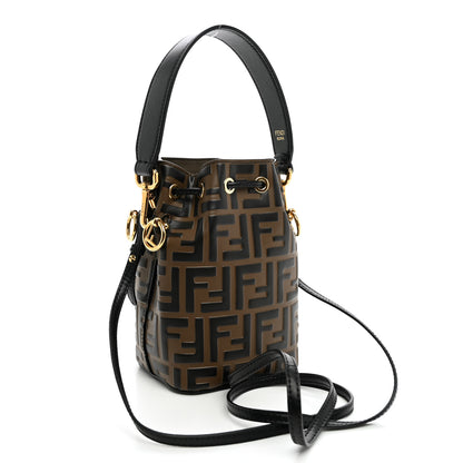 Fendi Vitello Liberty F is Fendi Bi-Color FF 1974 Embossed Mini Mon Tresor Bucket Bag Maya Black 2 of 9