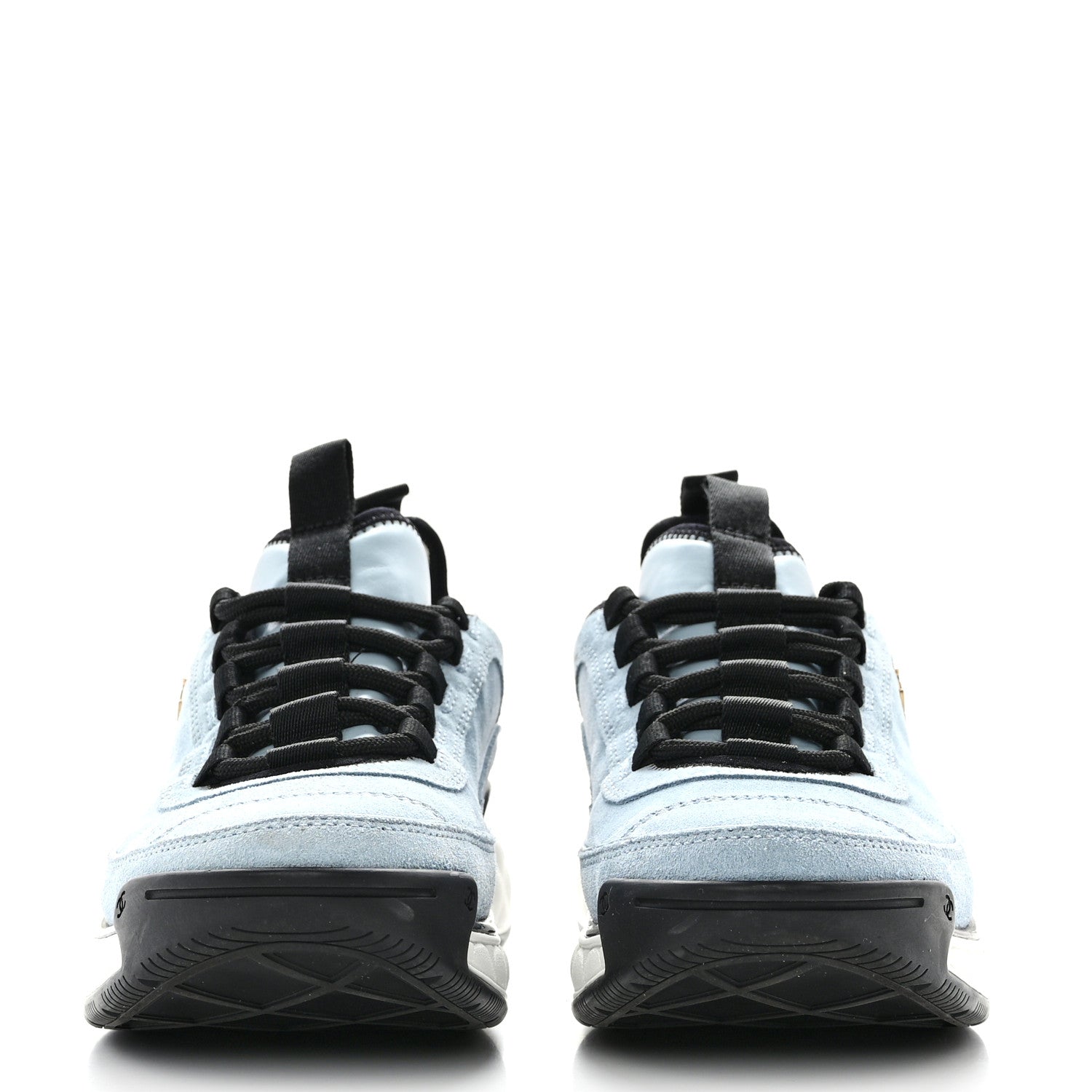 Chanel Suede Calfskin Nylon Grosgrain CC Sneakers 38.5 Light Blue 2 of 10