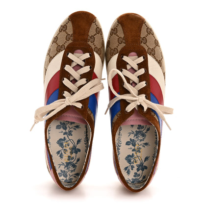 Gucci Suede Monogram Web Womens Falacer Sneakers 40 Nocciola Beige Mystic White Hibiscus Red 2 of 11