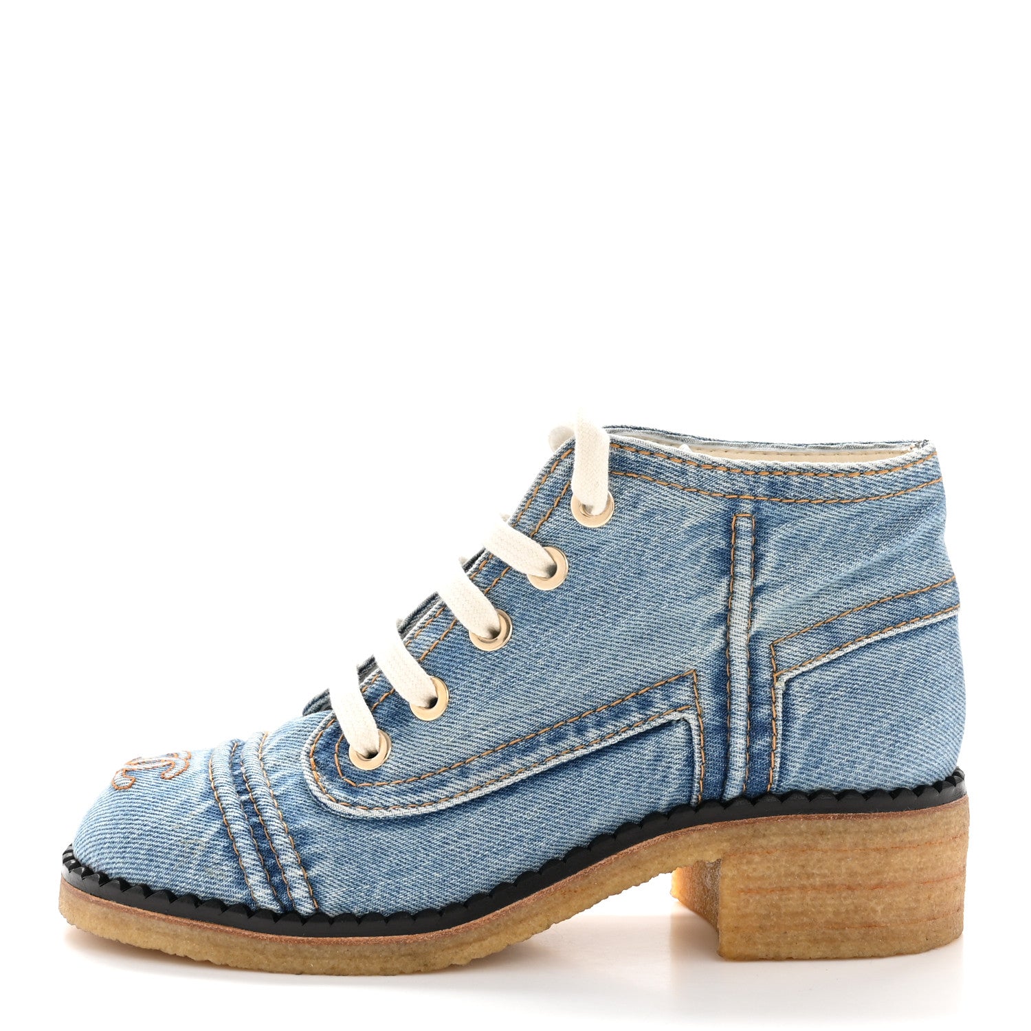 Chanel Denim Lace Up Boots 36 Light Blue 1 of 10