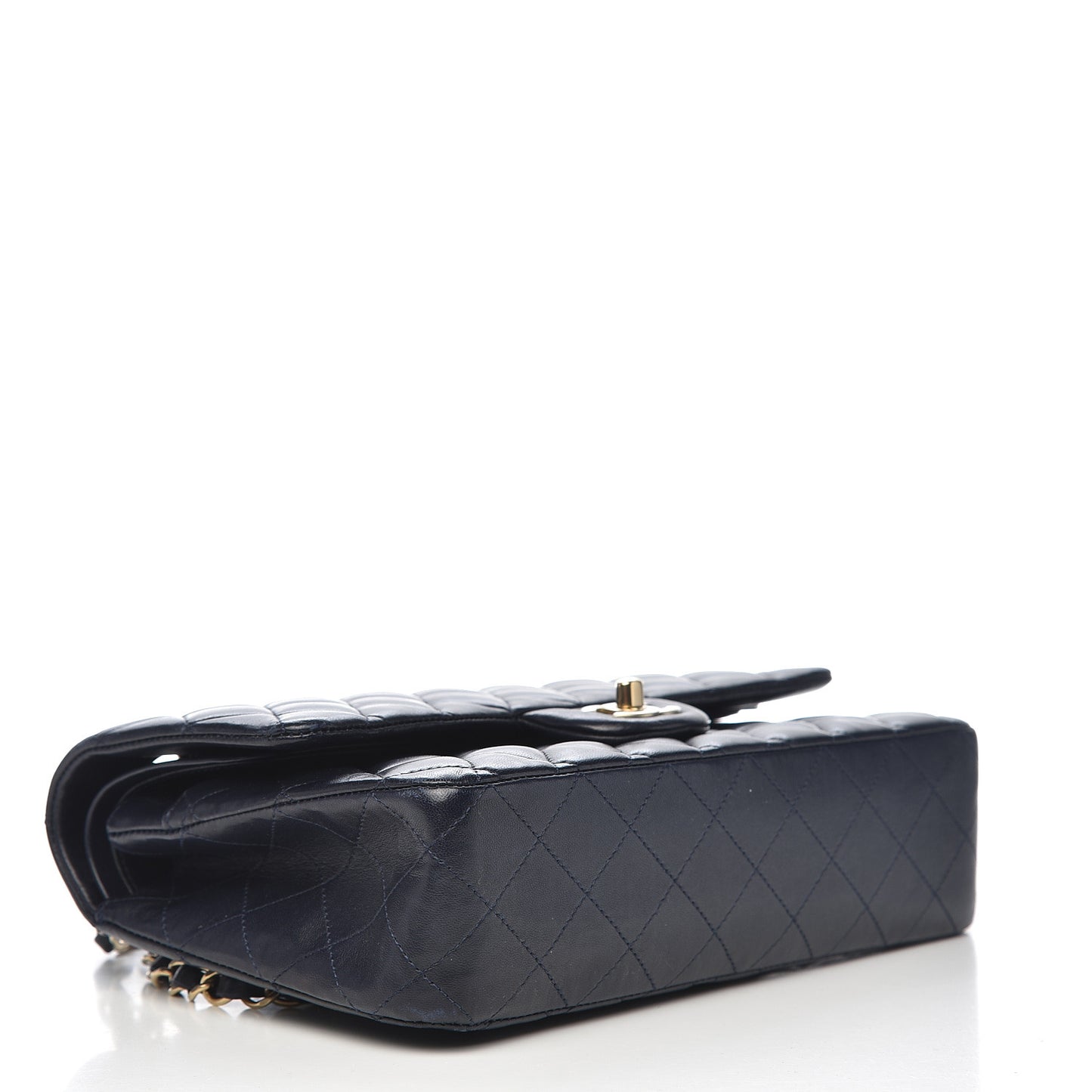 Lambskin Quilted Medium Double Flap Navy