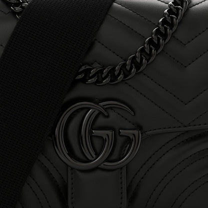 Gucci Calfskin Matelasse Monochrome Mini GG Marmont Crossbody Shoulder Bag Black 8 of 11