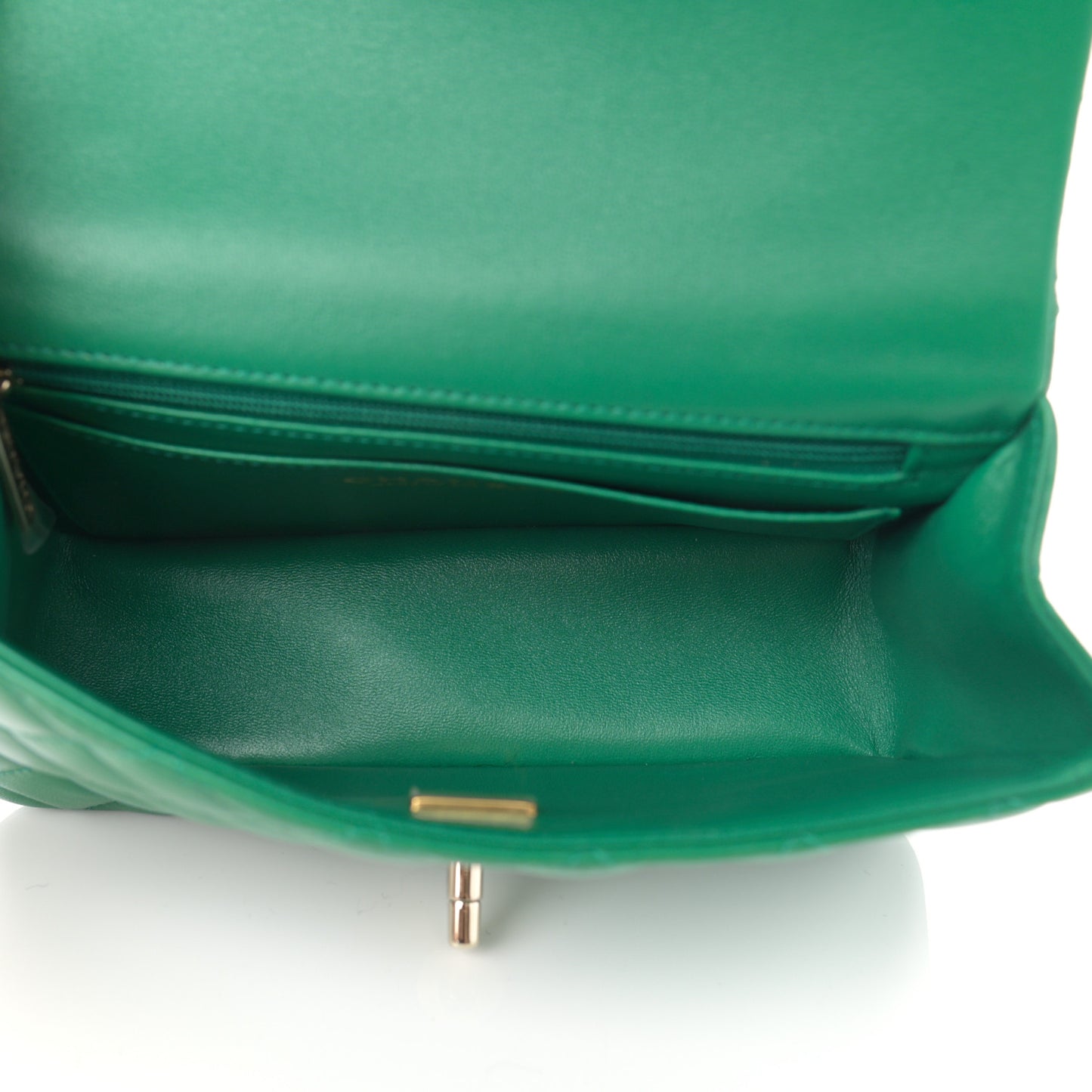 Lambskin Quilted Mini Top Handle Rectangular Flap Green