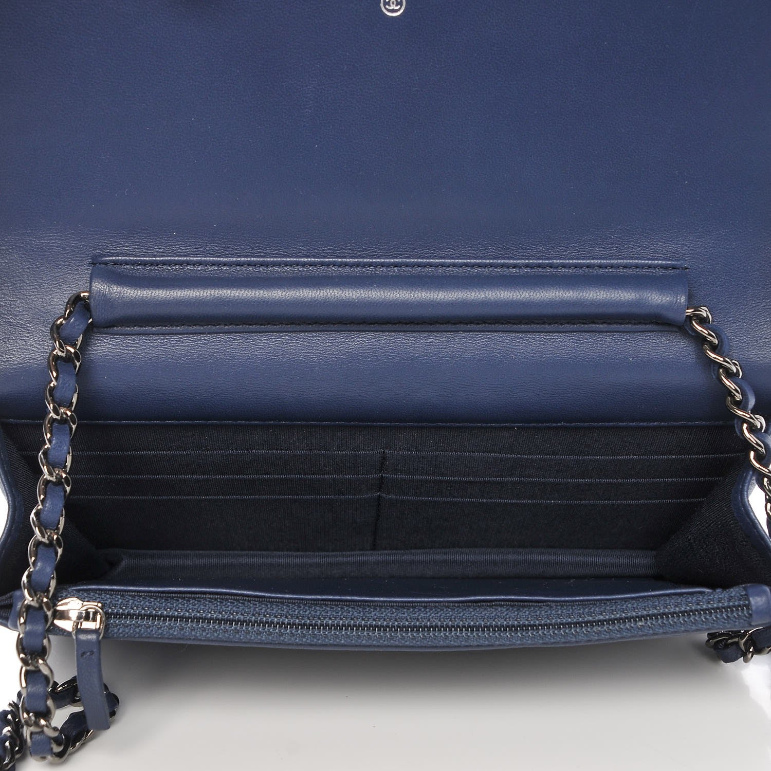 Chanel Lambskin Quilted CC Crossing Wallet On Chain WOC Blue 6 of 10