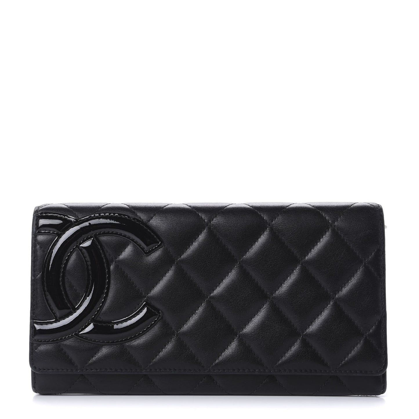 Calfskin Quilted Cambon Tri-Fold Wallet Black