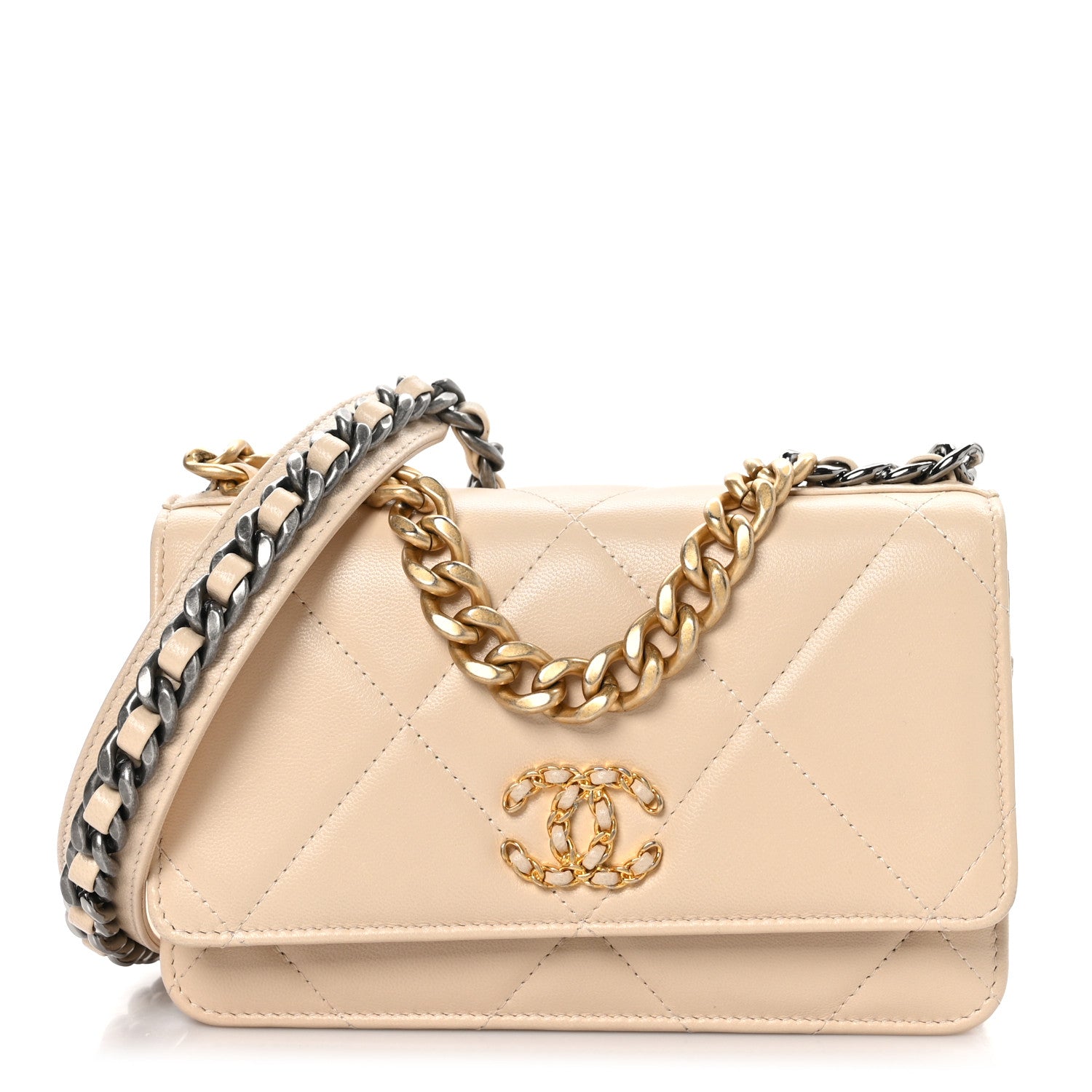 Chanel Goatskin Quilted Chanel 19 Wallet On Chain WOC Beige 1 of 10
