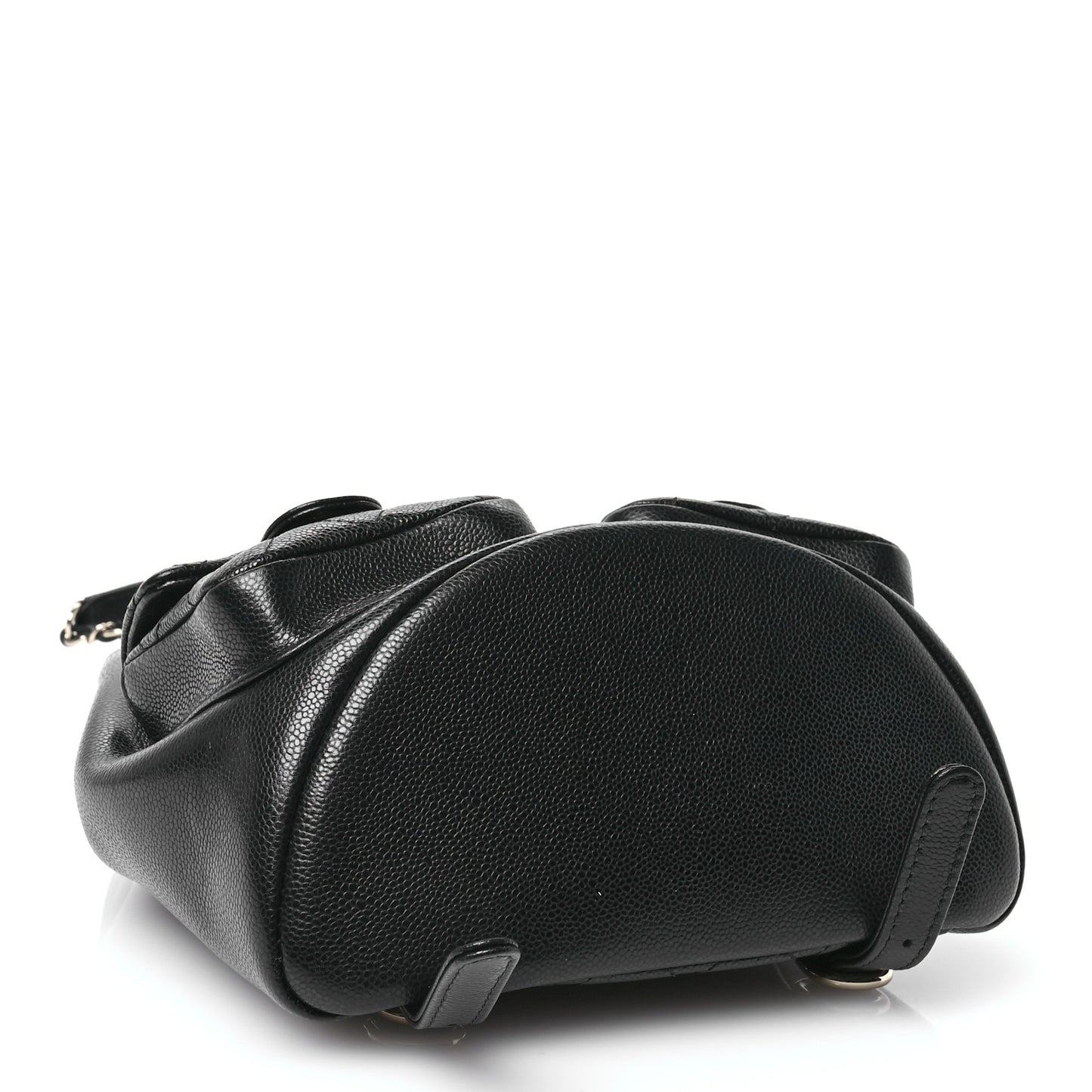 Shiny Caviar Quilted Medium Duma Pockets Drawstring Backpack Black