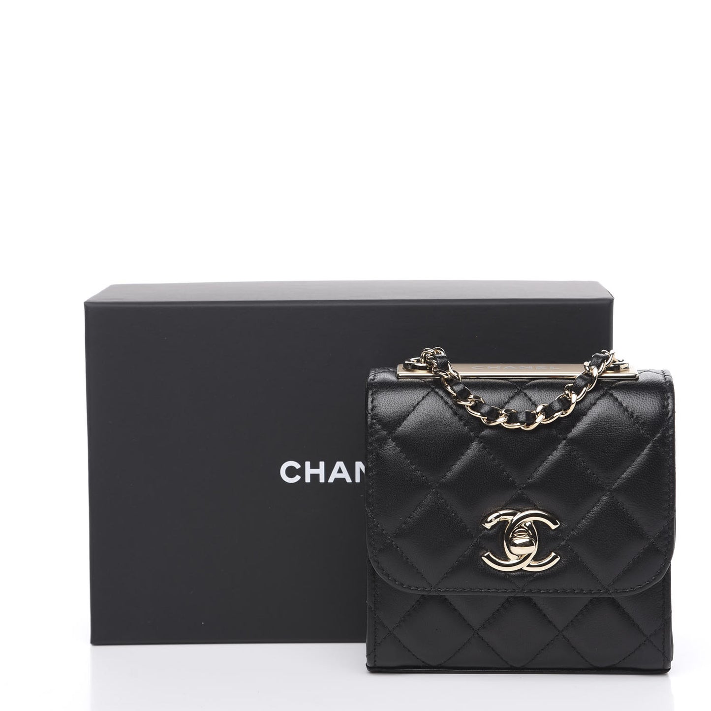 Lambskin Quilted Mini Trendy CC Chain Wallet Black
