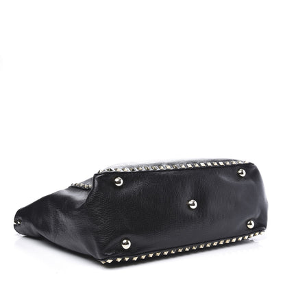 Valentino Garavani Textured Calfskin Medium Rockstud Tote Black 3 of 13