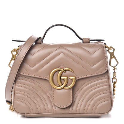 Gucci Calfskin Matelasse Mini GG Marmont Top Handle Shoulder Bag Porcelain Rose 1 of 10