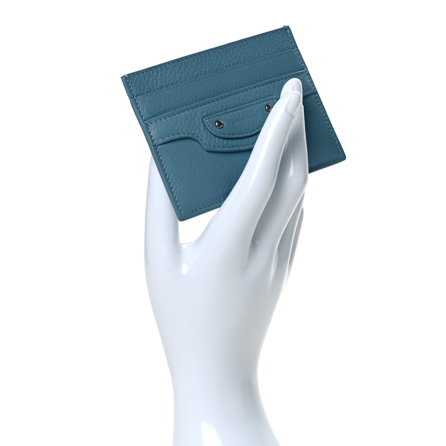 Balenciaga Grained Calfskin Neo Classic Silver Hardware City Card Holder Blue Grey 2 of 11