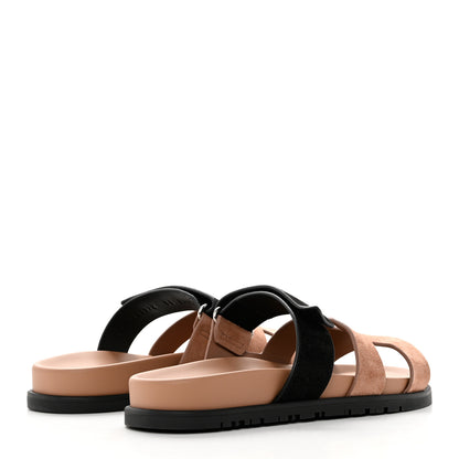 Hermes Suede Goatskin Womens Chypre Sandals 36 Rose Perle Black 4 of 9