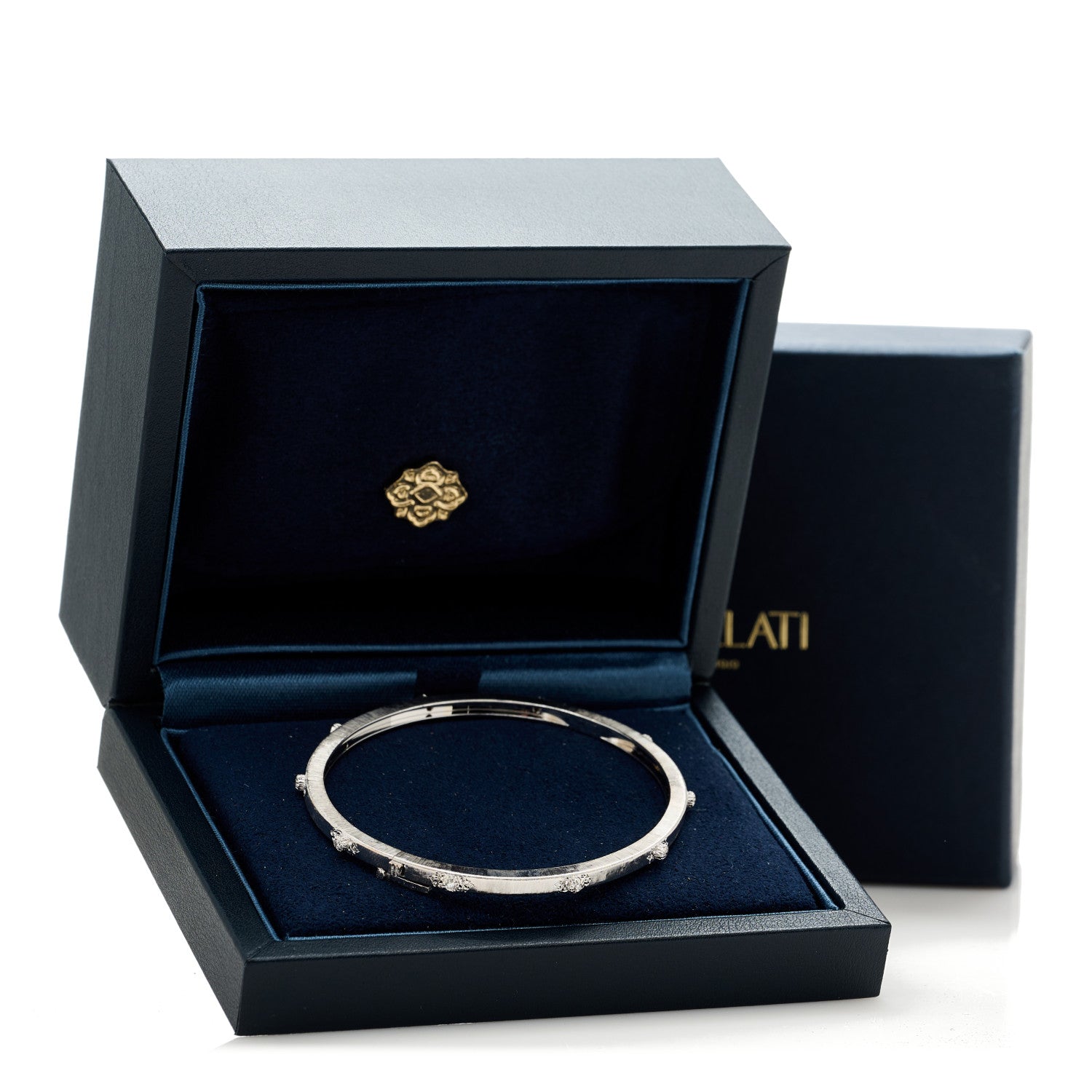 Buccellati 18K White Gold Diamond 3mm Macri Classica Bangle Bracelet 5 of 5