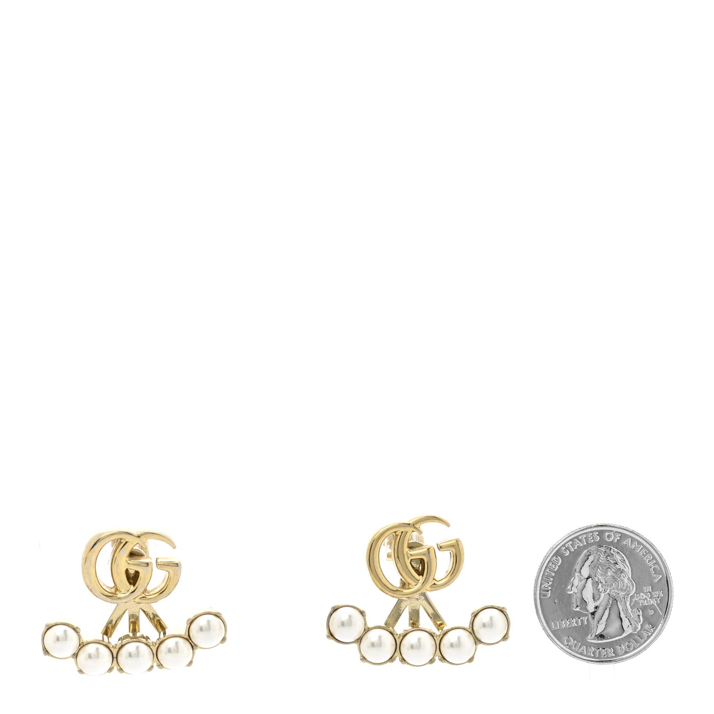 Metal Pearl Double G Drop Earrings Gold