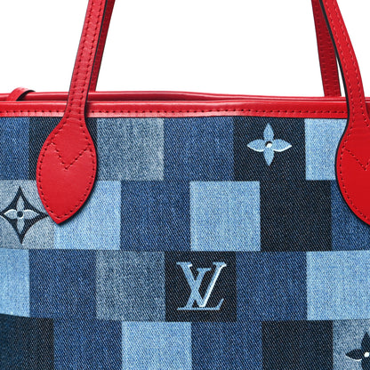 Louis Vuitton Denim Damier Monogram Patchwork Neverfull Blue Rouge 12 of 13
