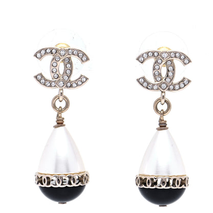 Chanel Crystal Pearl CC Fantasy Drop Earrings Gold Black 1 of 6
