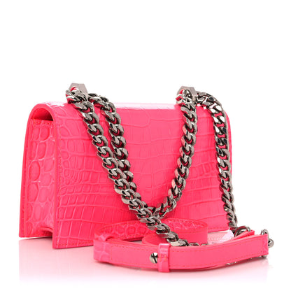 Alexander McQueen Shiny Crocodile Embossed Jeweled Satchel Peony Pink 3 of 10