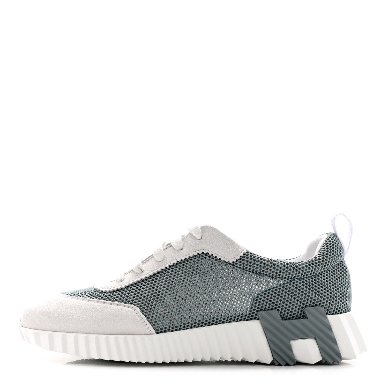 Hermes Air Mesh Suede Goatskin Bouncing Sneakers 40 Vert D'Eau White 1 of 8