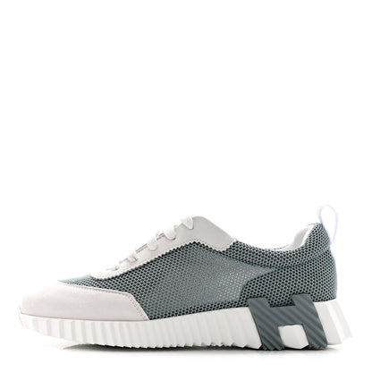 Hermes Air Mesh Suede Goatskin Bouncing Sneakers 40 Vert D'Eau White 1 of 8