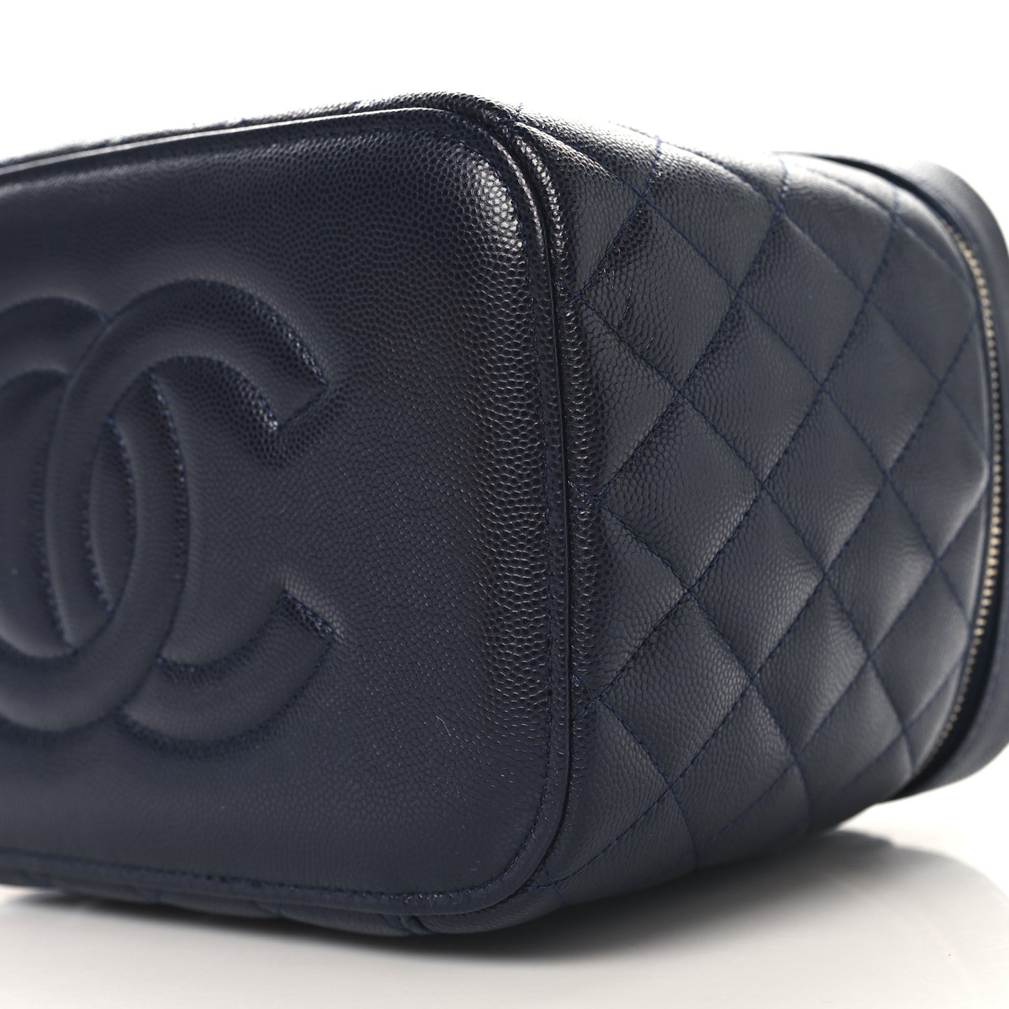 Caviar Quilted Large Vanity Pouch Dark Blue