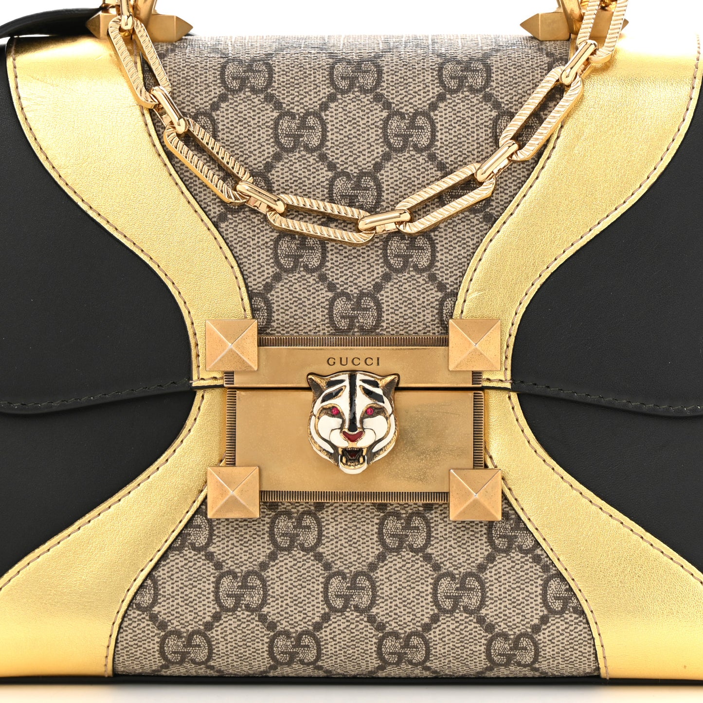 GG Supreme Monogram Small Osiride Top Handle Bag Black Gold