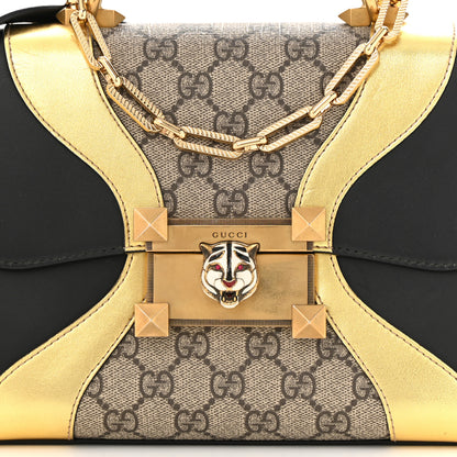 Gucci GG Supreme Monogram Small Osiride Top Handle Bag Black Gold 8 of 16